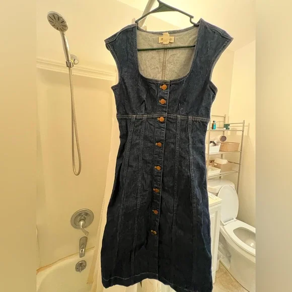 Madewell Dark Blue Denim Midi Dress - Picture 1 of 2